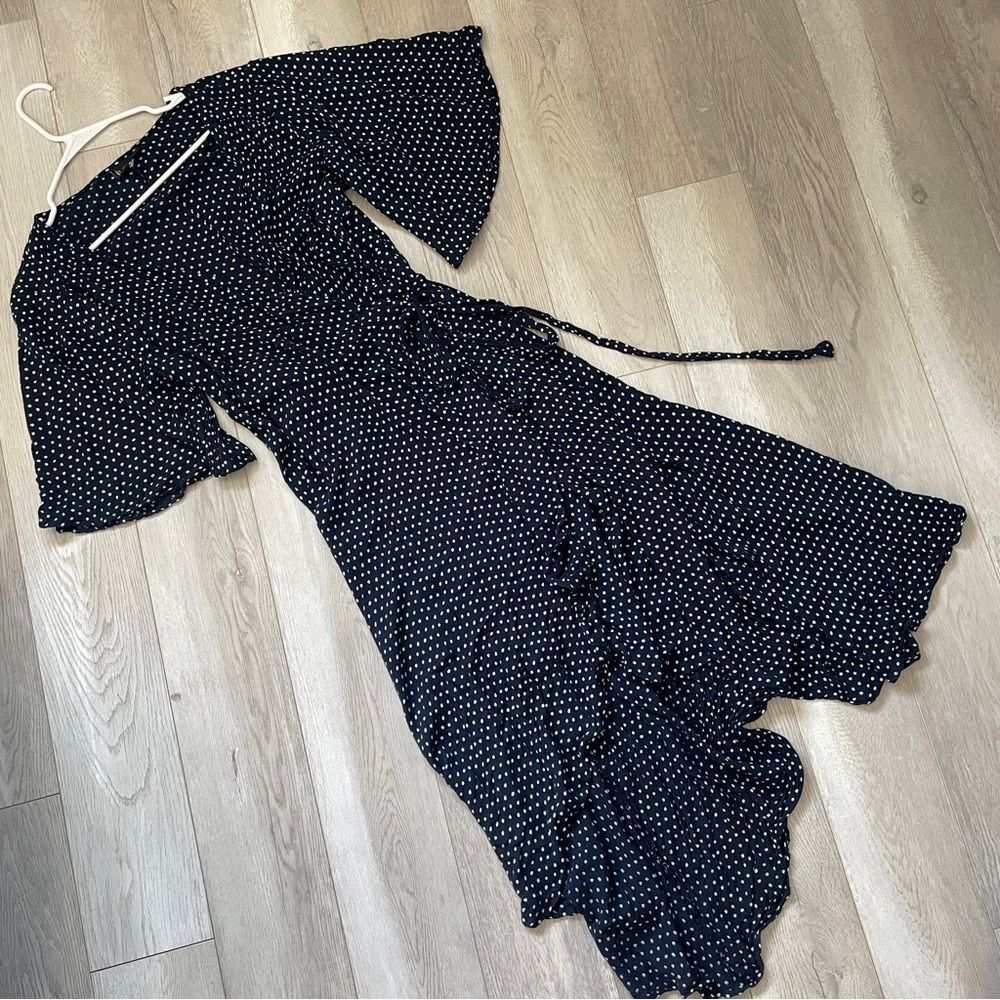 Polka Dot Dress wrap midi womens Navy Blue (xlarge) contemporary minimalist chic